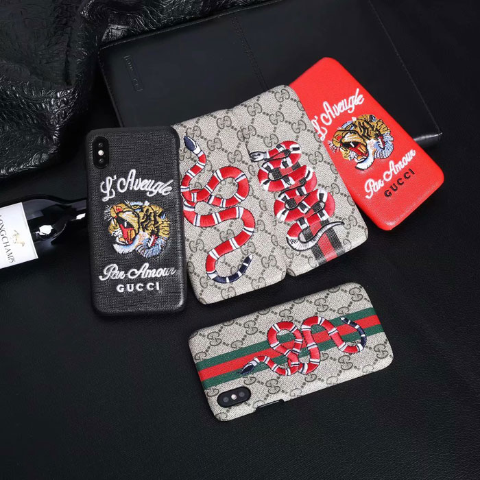 gucci iphone 10 case snake tiger embroidery