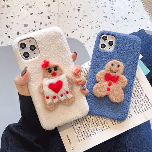 For Apple iphone11ProMax5.8 6.1 6.5 lamb cashmere Gingerbread Man Cover