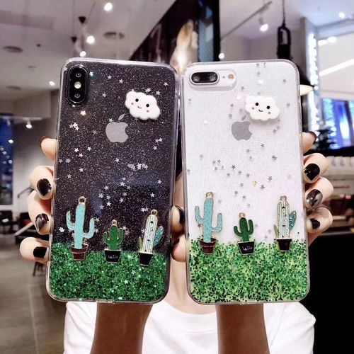 Epoxy glitter hello cactus phone case