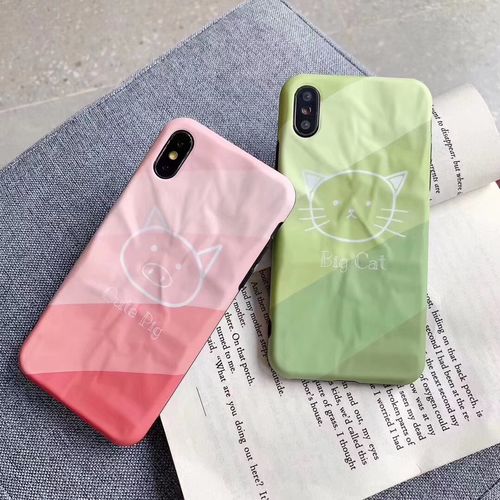 Contrast color gradient pig cat phone case