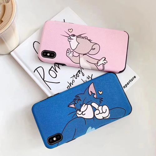 Pink blue cat mouse phone case