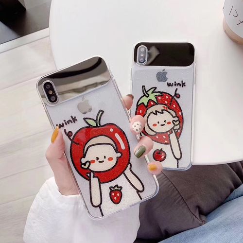 wink strawberry girl apple boy makeup mirror transparent phone case