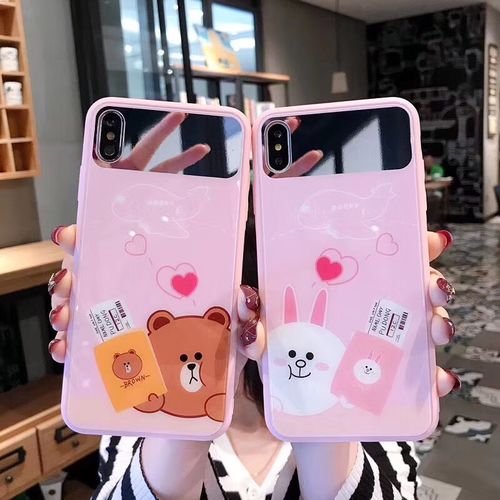 Brown Bear Kenny Rabbit Couple Pink Mirror Phone Case