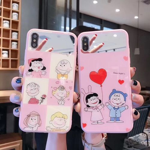 Cartoon Cute Couple Pink Mirror Phone Case