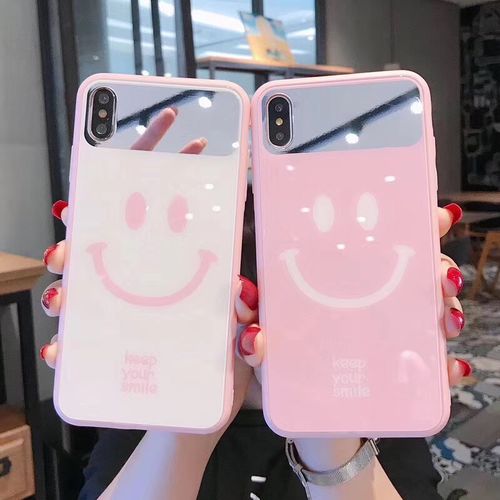 ins simple smiley pink mirror phone case