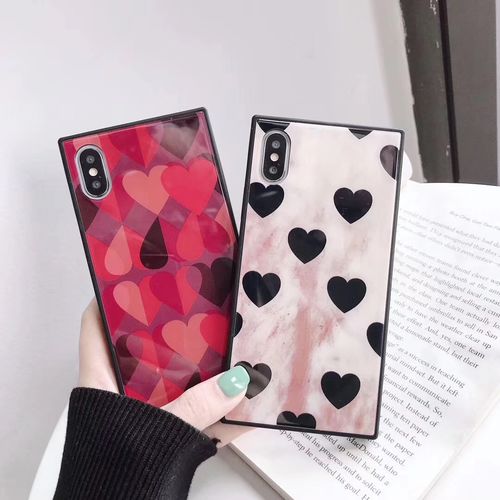 Red Heart Love Square Glass Phone Case