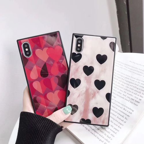 Red Heart Love Square Glass Phone Case
