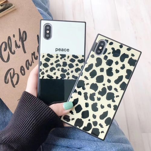 Leopard peace square glass phone case