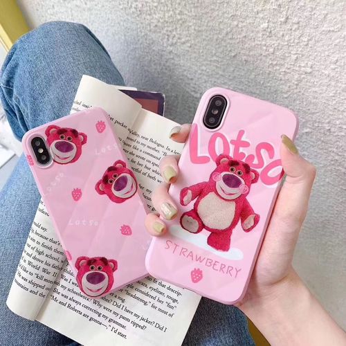 Cute strawberry bear plaid phone case