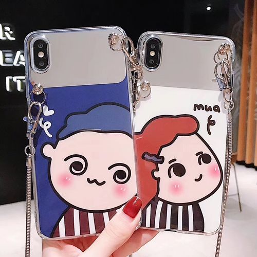 Cartoon Boy Girl Makeup Mirror Hanging Chain Phone Case