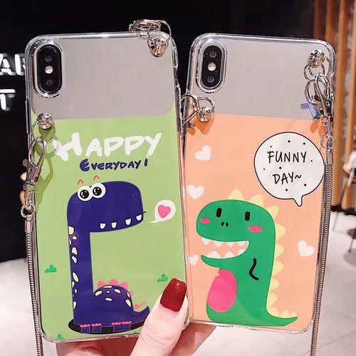 happy everyday funny day makeup mirror hanging chain phone case