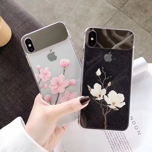 Flowers Makeup Mirror Transparent Phone Case
