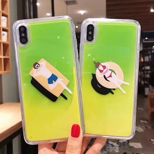 Swimming couple luminous quicksand mobile phone case