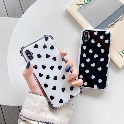 Black White Little Love Four Corners Anti-fall Mobile Shell