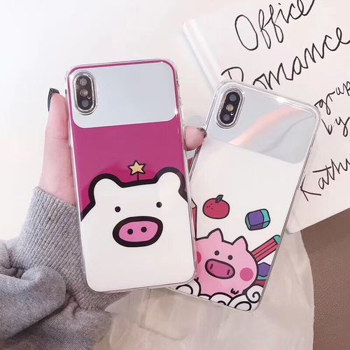 Cartoon Pig Plating Mirror IMD Soft Phone Case