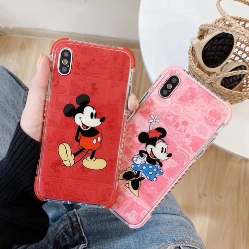 Red Pink Mickey Minnie Four Corners Anti-fall Mobile Shell