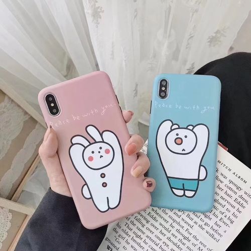 Powder rabbit blue bear scrub phone case