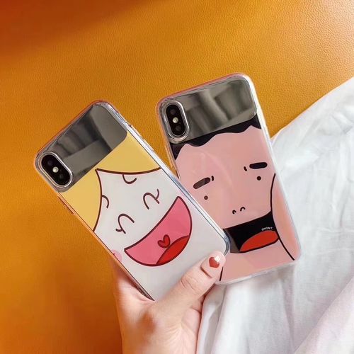 Happy smirk cartoon makeup mirror mobile phone case