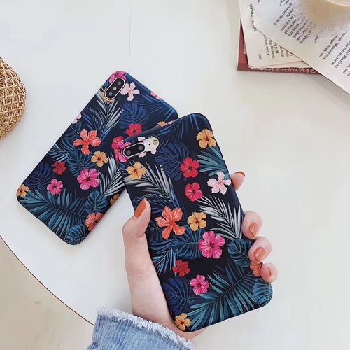 ins tropical plants IMD matte black border phone case