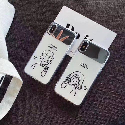 Hand drawn wind couple makeup mirror phone case