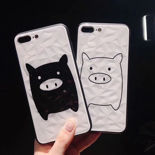 Couple White Pig Black Piglet Diamond Creative TPU Phone Case