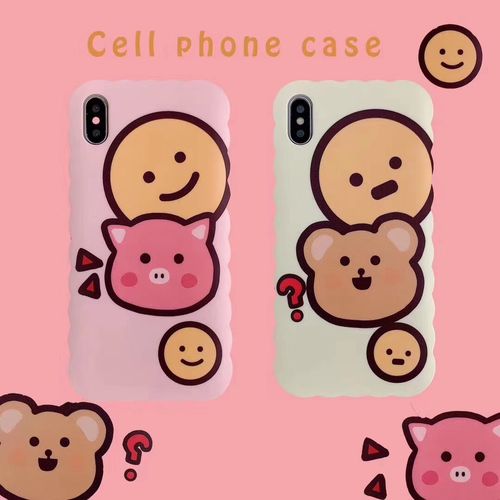 Smiley bear pig mobile phone case wave pattern