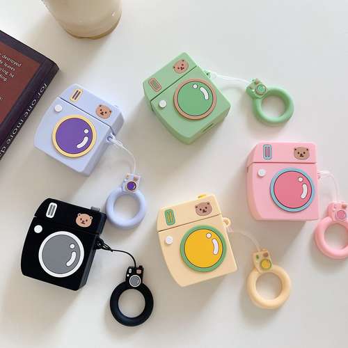 Cute Bear Camera Case  for AirPods 2 Apple Lanyard