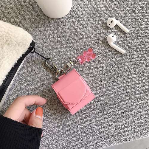 Pink Coral Bear Keychain Case for Apple AirPods1/2