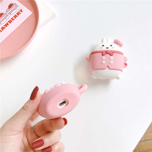 Cute pink cartoon kitten cup Case Airpods 2 for Airpods 1